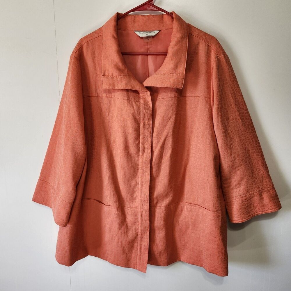 Allison Daley 22W Positively Papaya Coral 3/4 Sleeve Jacket Blazer Plus Size Top